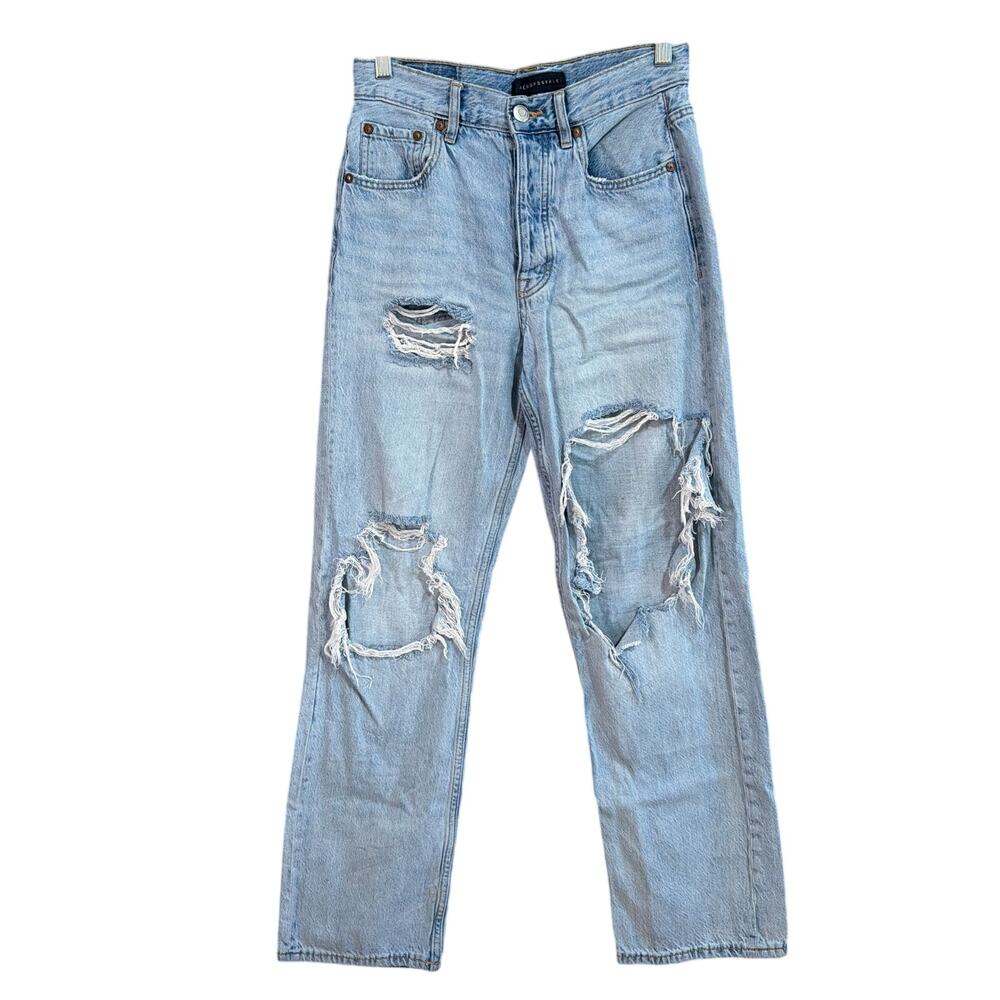 Aeropostale Womens Jeans Blue Denim High Rise 90s Baggy Distressed 100% Cotton 4